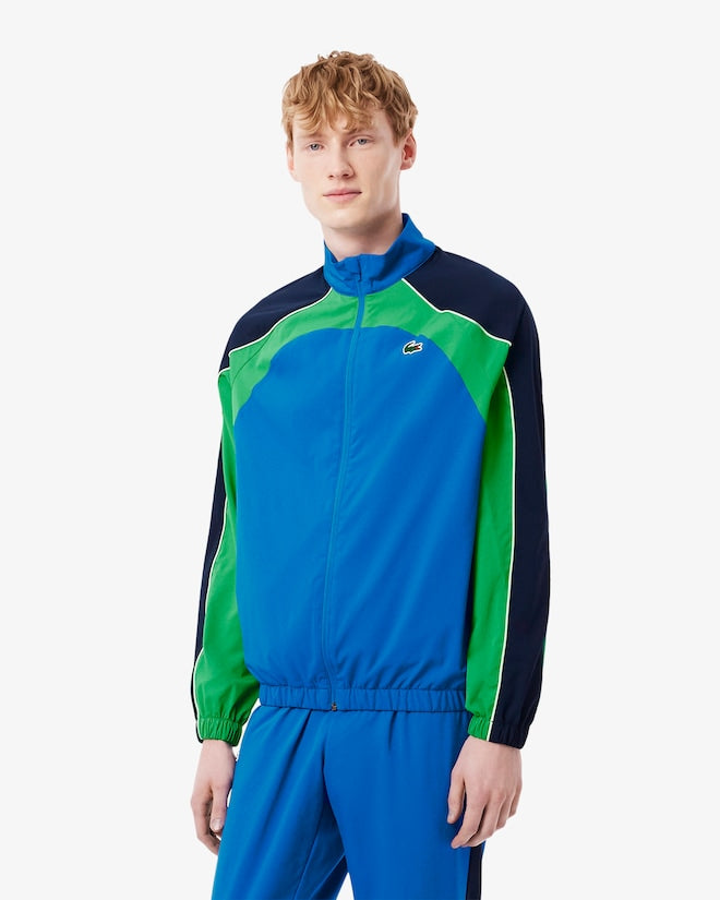 Conjunto verde e azul com logo