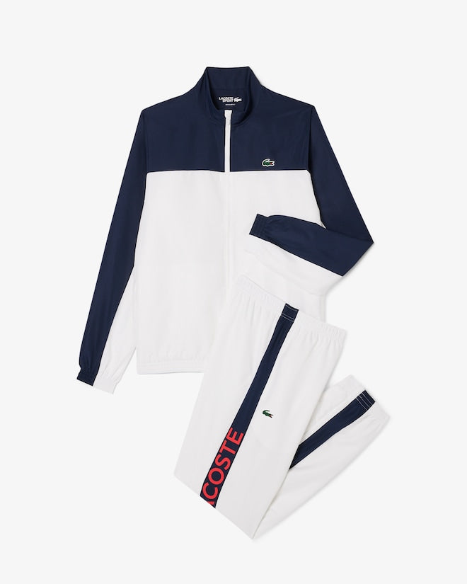 Conjunto branco e azul com logo