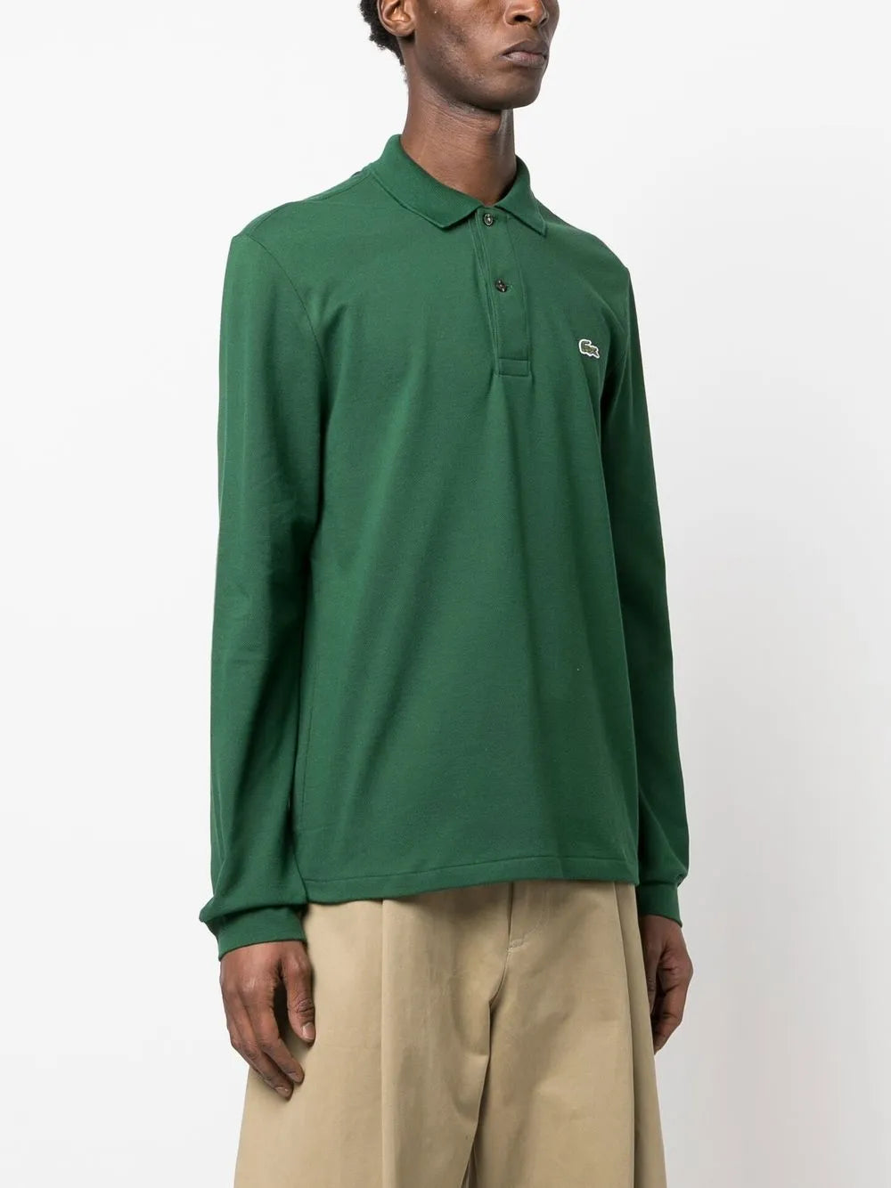 Camisa polo verde clássica de algodão com patch de logo