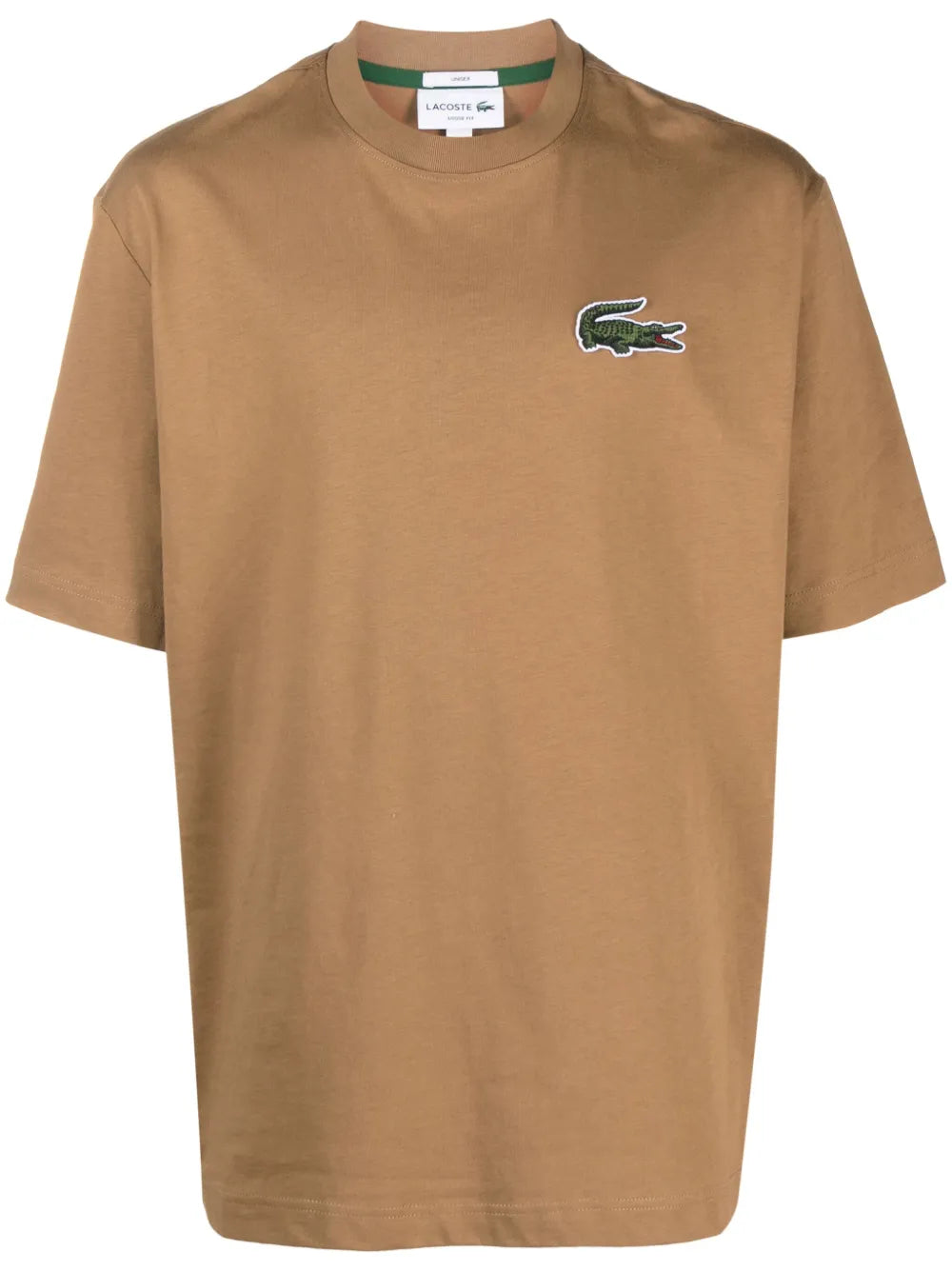 T-shirt de algodão com patch de logo castanho