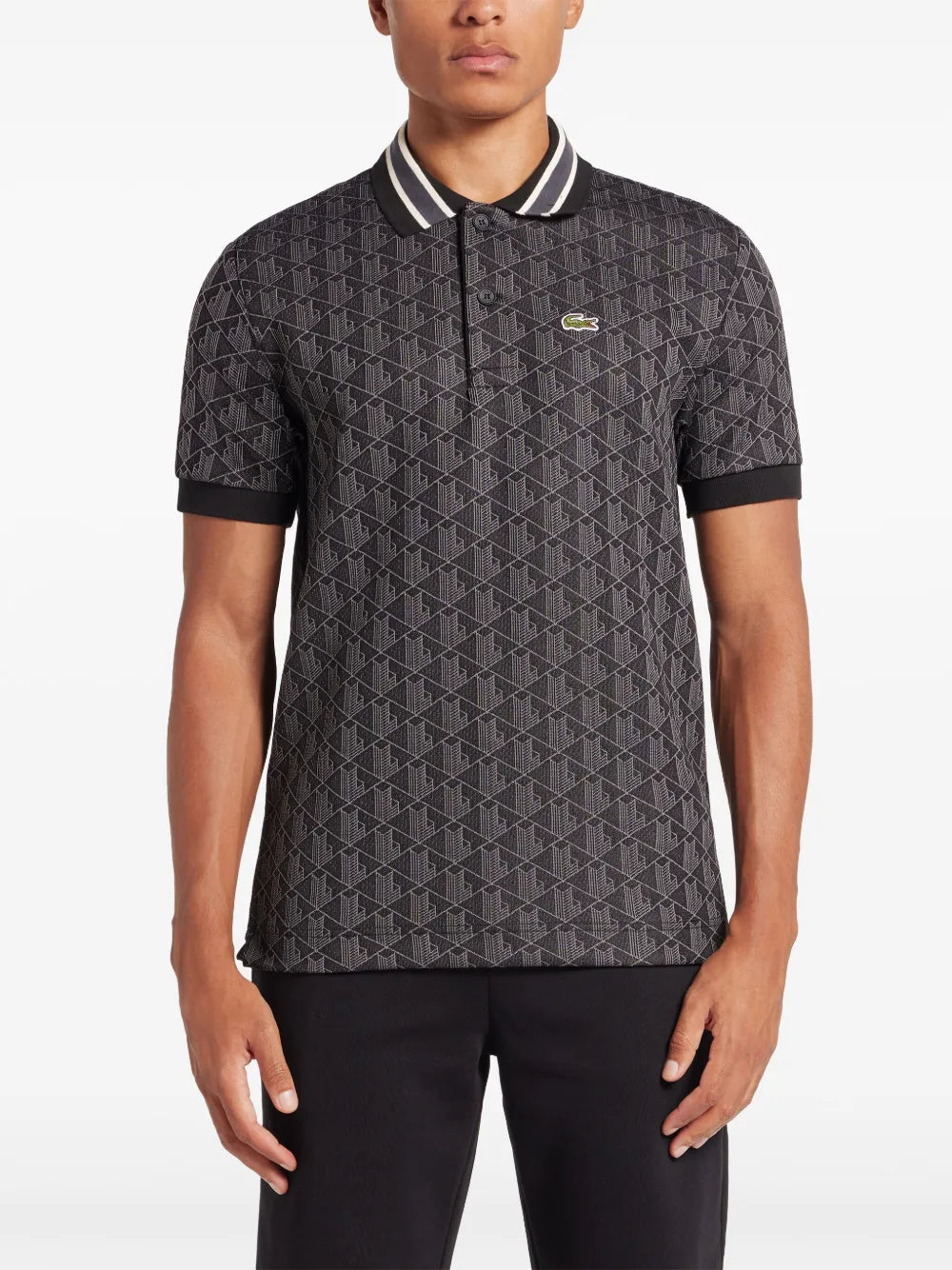 Camisa polo preta de jacquard monogramado