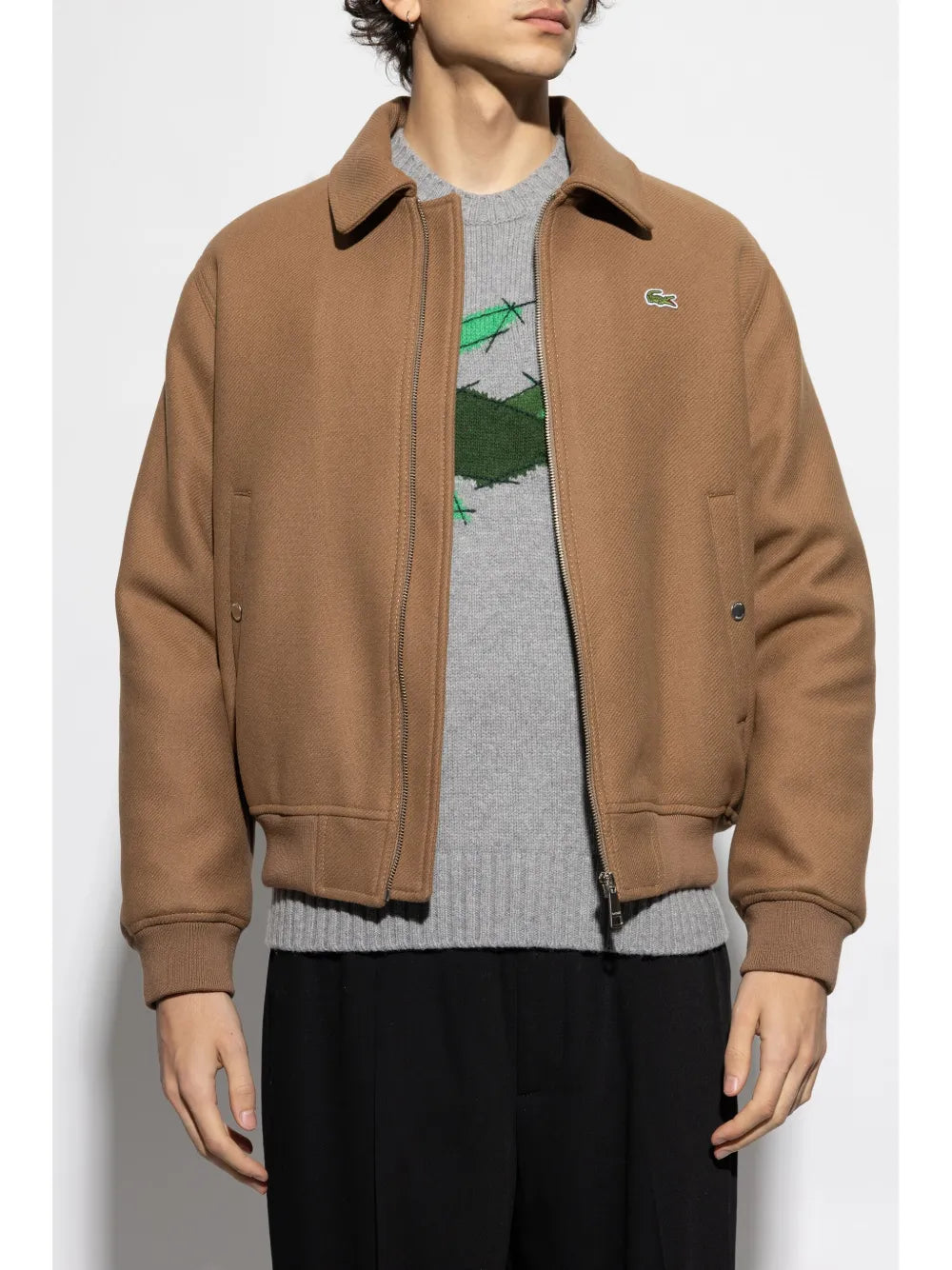 Casaco castanho de lã com patch Crocodile