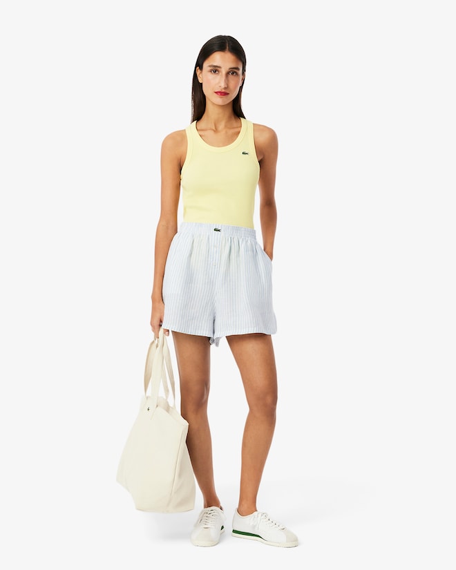 Shorts de linho listrados e folgados