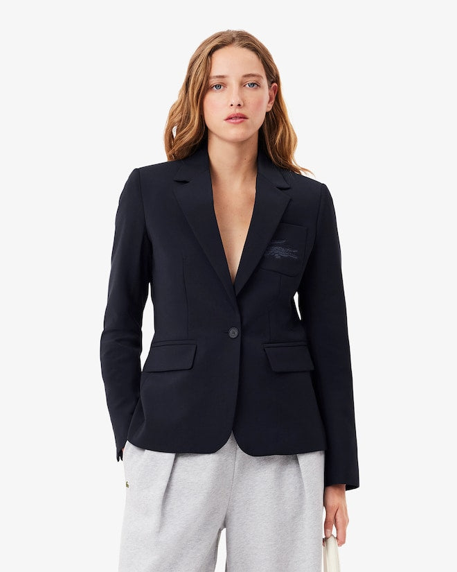 Blazer de lã slim fit com logotipo bordado