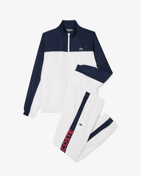 Conjunto branco e azul com logo